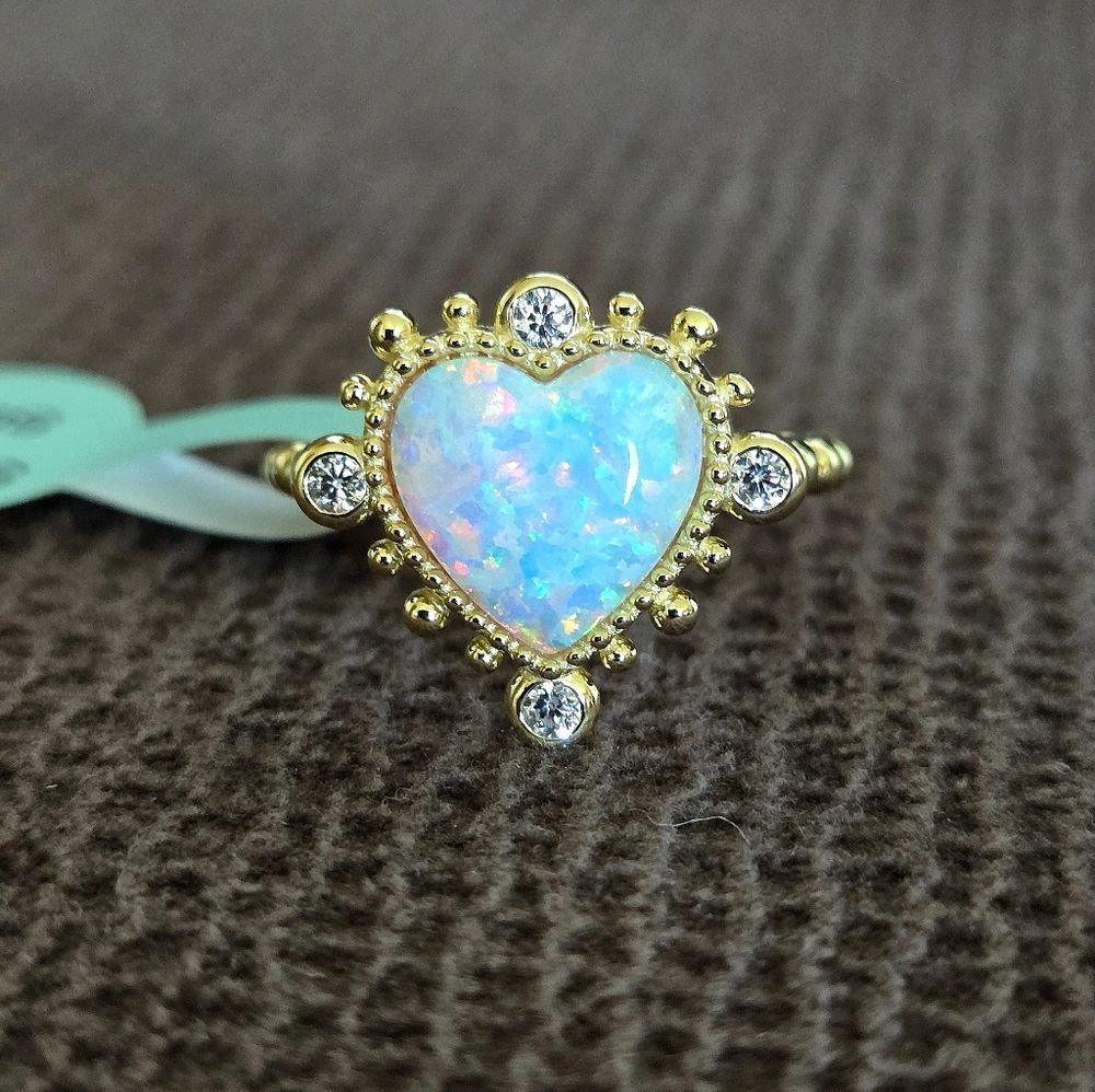 Cote d'Argent Lab Created White Fire🔥 Opal Heart Ring💍 - NWT - Picture 5 of 15